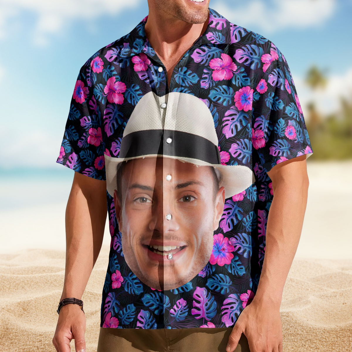 Funny Tropical Custom Big Face Photo Island Hawaiian Shirt For Nature Lovers And Coastal Travel