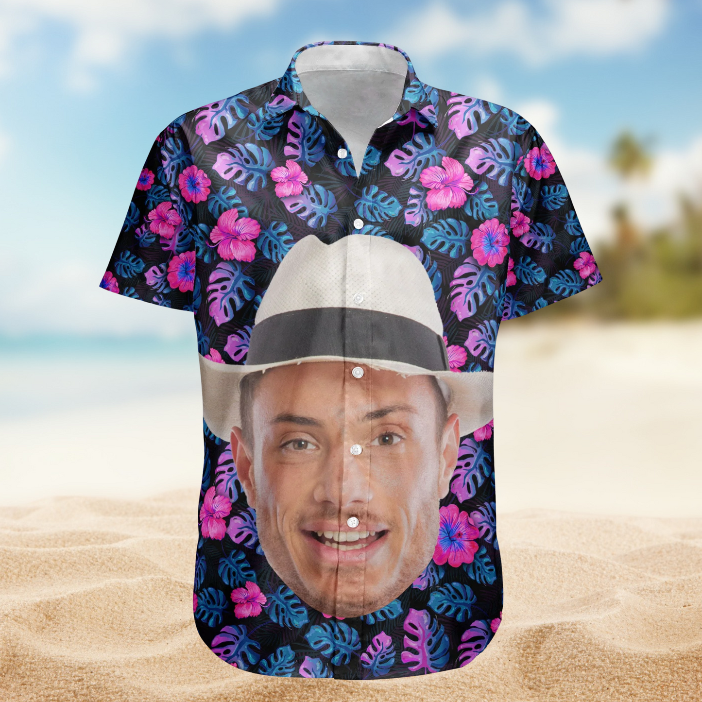 Funny Tropical Custom Big Face Photo Island Hawaiian Shirt For Nature Lovers And Coastal Travel