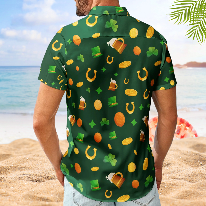 Funny Happy Custom Face Photo St Patrick's Hawaiian Shirt For Summer Vacation And Beach Travel