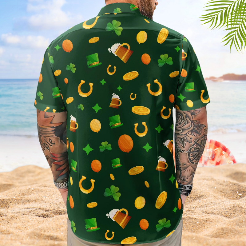 Funny Happy Custom Face Photo St Patrick's Hawaiian Shirt For Summer Vacation And Beach Travel