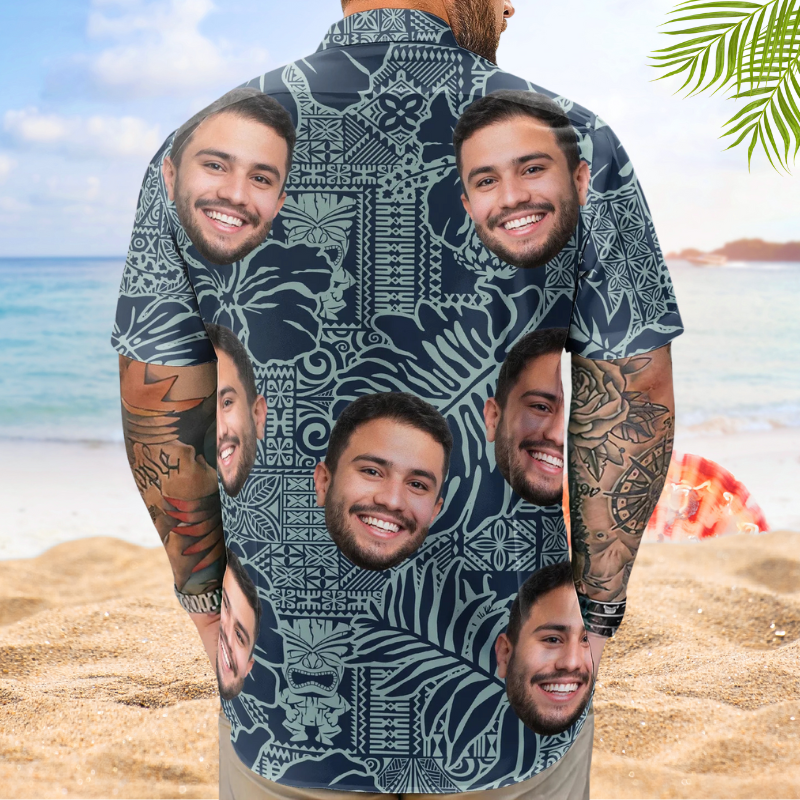Funny Custom Photo Pet Family Friends Tiki Hawaiian Shirt For Summer Vacation And Beach Travel
