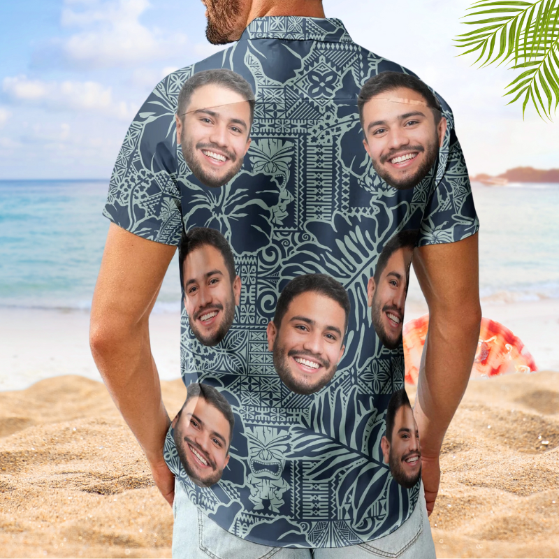 Funny Custom Photo Pet Family Friends Tiki Hawaiian Shirt For Summer Vacation And Beach Travel
