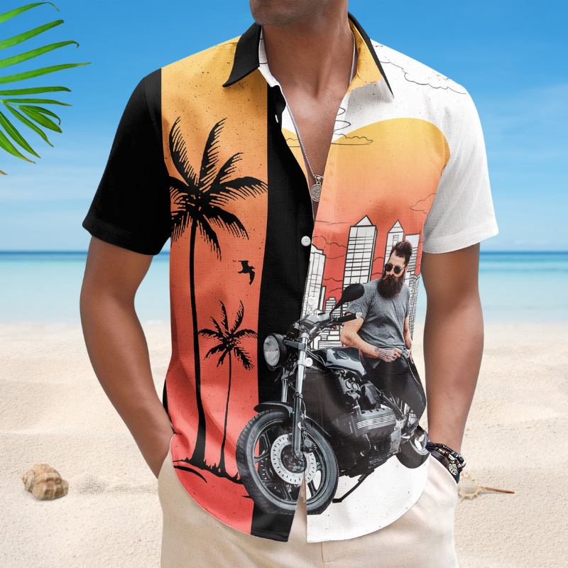 Retro Custom Bikes Photo Men Husband Bikers Hawaiian Shirt For Summer Vacation And Beach Travel