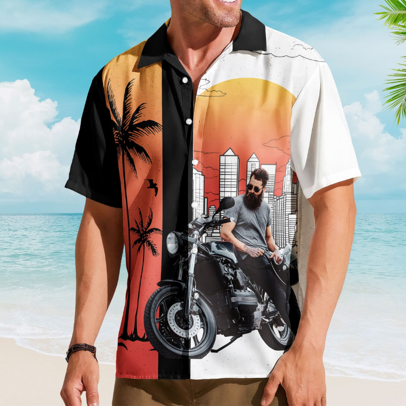 Retro Custom Bikes Photo Men Husband Bikers Hawaiian Shirt For Summer Vacation And Beach Travel