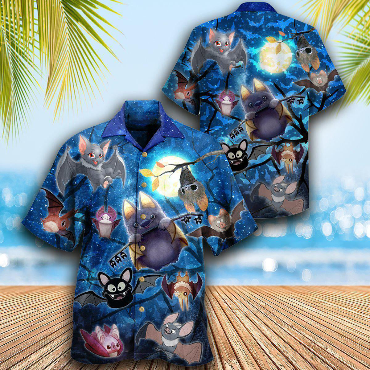 Cute Bat Hawaiian Shirt With Detailed Graphic For Beach Days Resort Trips And Relaxed Everyday Style