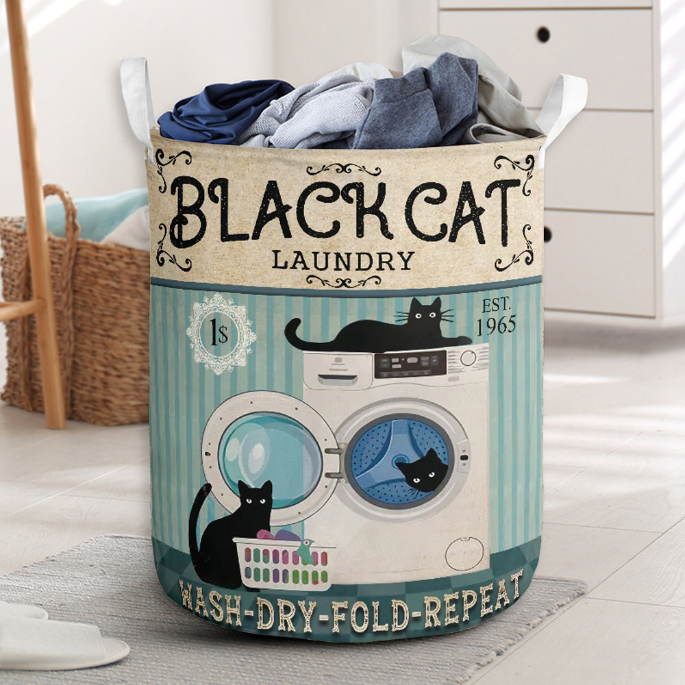 Black Cat Wash Laundry Basket For Nursery Dorm And Home Storage
