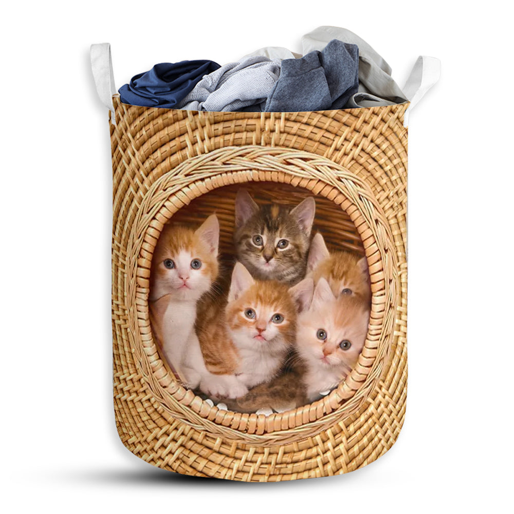 Small Size Cat Bamboo Wave Lovely Laundry Basket For Bathroom Bedroom Storage