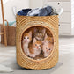 Cat Bamboo Wave Lovely Laundry Basket For Nursery Dorm And Home Storage