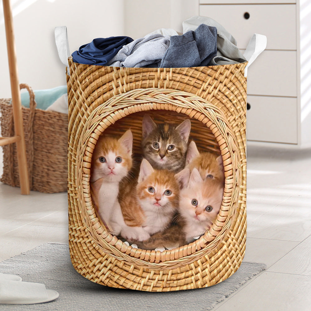 Cat Bamboo Wave Lovely Laundry Basket For Nursery Dorm And Home Storage