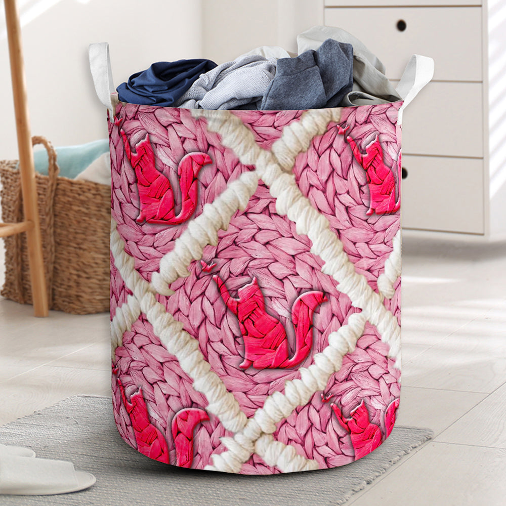 Cat Ceramic Pink Style Laundry Basket For Nursery Dorm And Home Storage