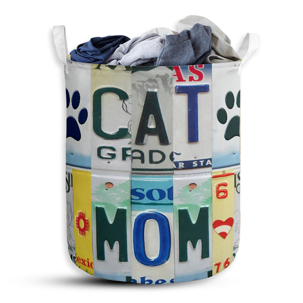 Small Size Cat Mom Live Love License Plate Laundry Basket For Bathroom Bedroom Storage