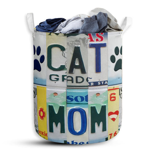 Small Size Cat Mom Live Love License Plate Laundry Basket For Bathroom Bedroom Storage