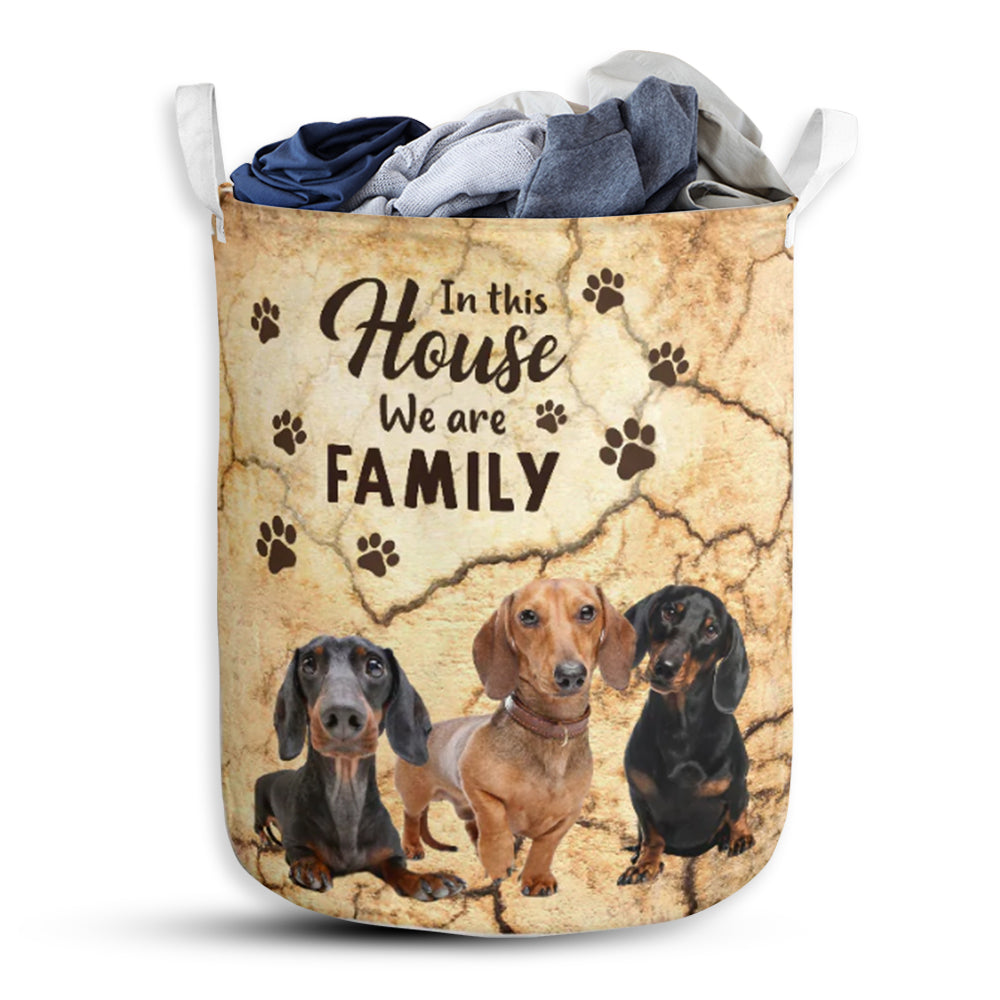 Dachshund Tracked Wall We Are Family Laundry Basket For Bathroom Bedroom Storage