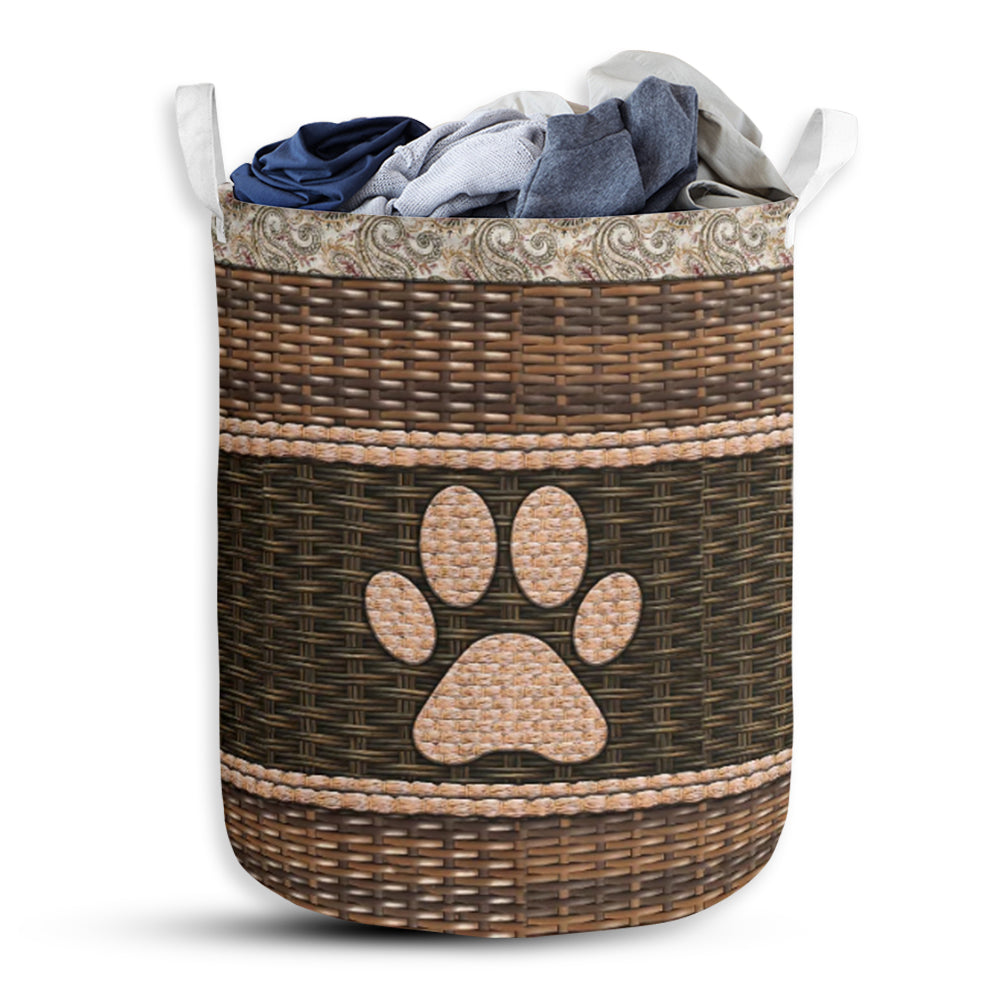 Dog Paw Fabric Border Laundry Basket For Bathroom Bedroom Storage