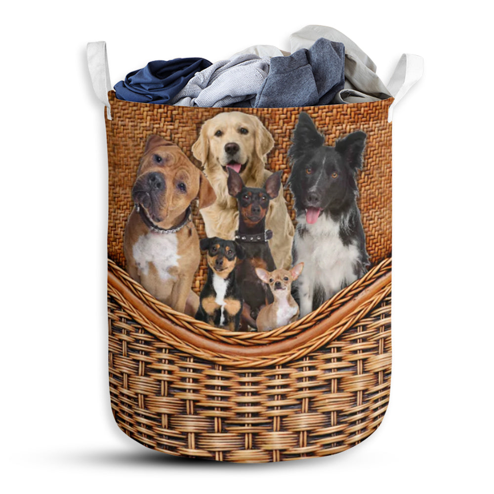 Dog Paw Rattan Texture Love Dog Laundry Basket For Bathroom Bedroom Storage
