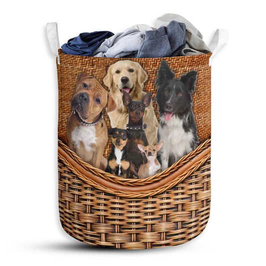 Dog Paw Rattan Texture Love Dog Laundry Basket For Bathroom Bedroom Storage