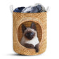 Cat Cute Siamese Cat Bamboo Wave Laundry Basket For Bathroom Bedroom Storage