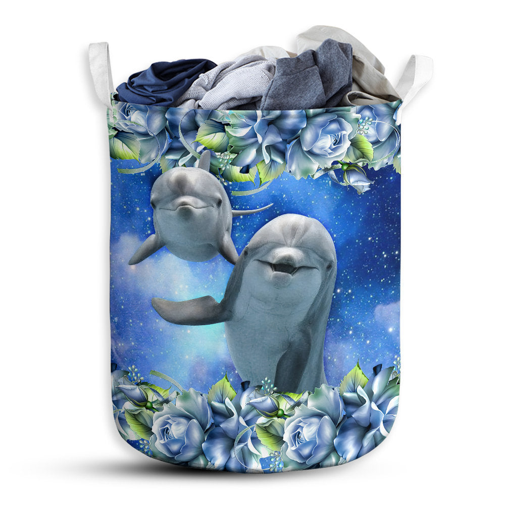 Small Size Dolphin Cute Dolphin Blue Ocean Laundry Basket For Bathroom Bedroom Storage