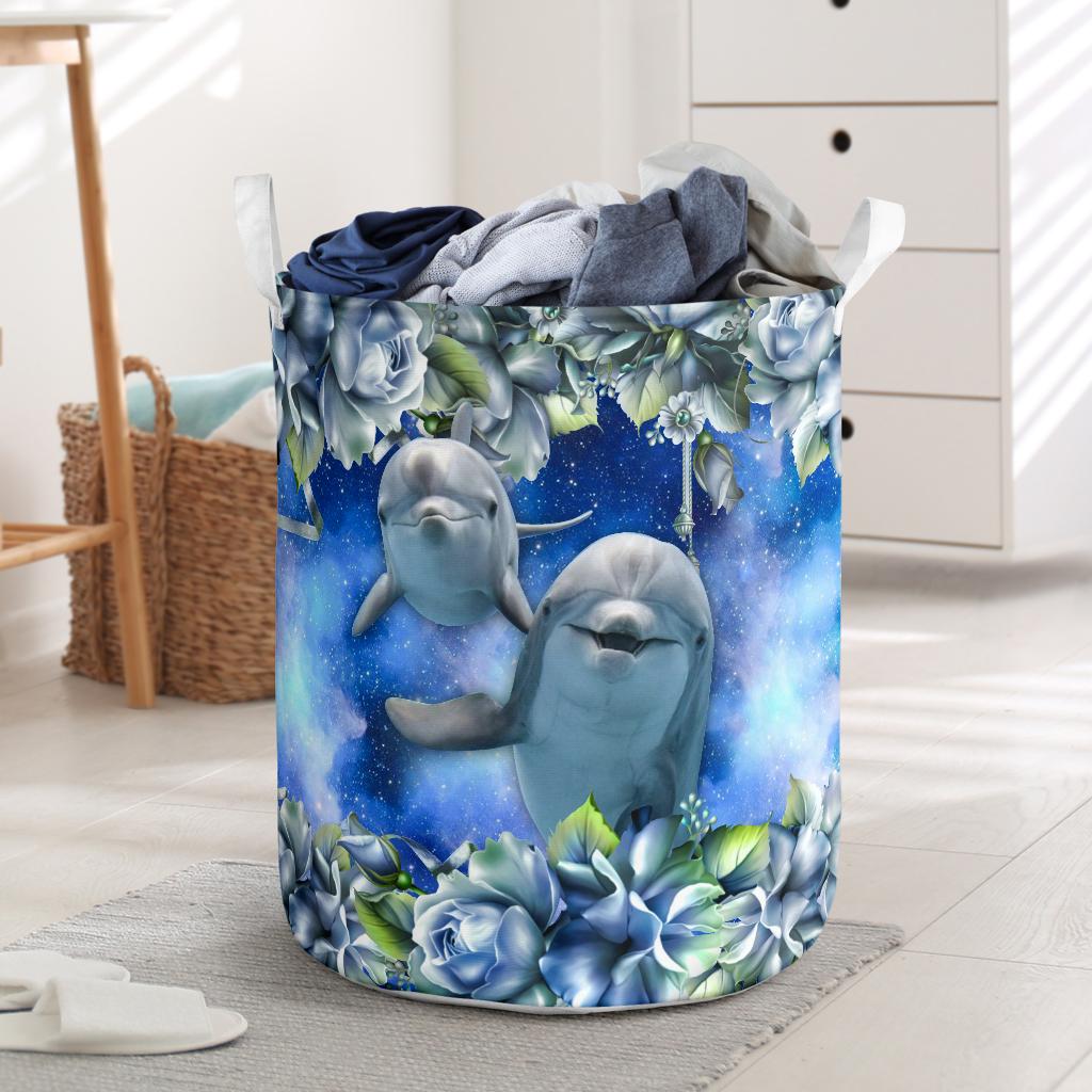 Cute Dolphin Blue Ocean Laundry Basket For Room Home Organizer