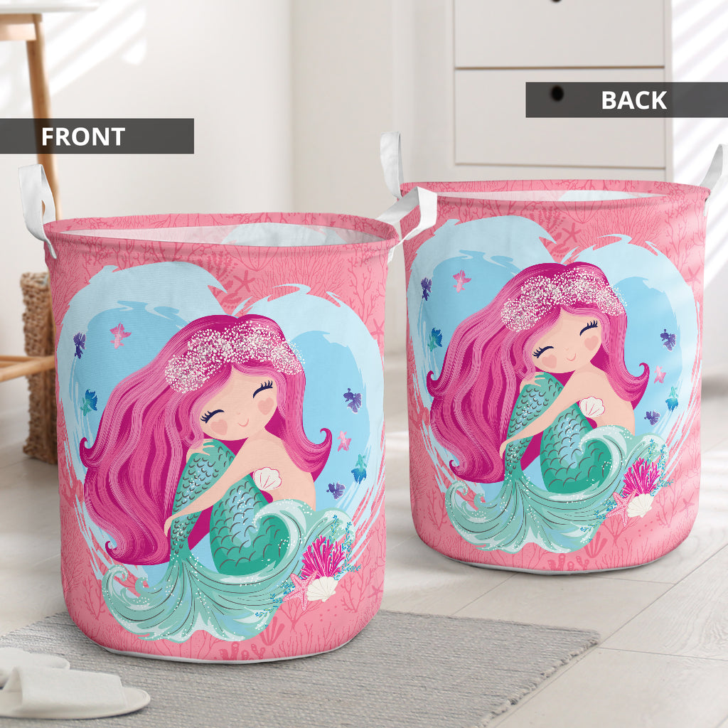 Mermaid Basic Love Style Laundry Basket For Room Home Organizer