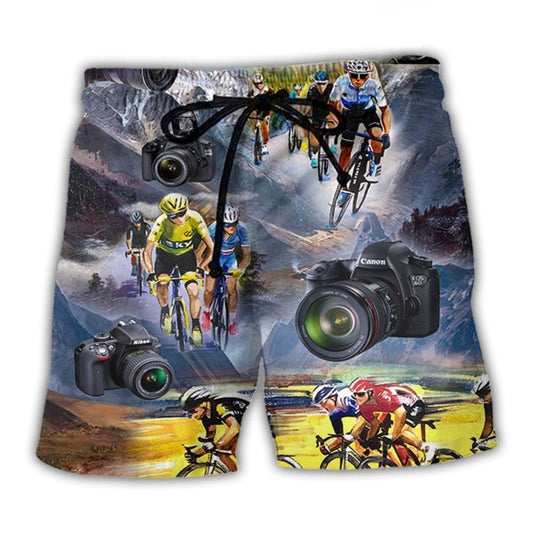 Cycling And Photography Mountain Painting Beach Shorts Print Detail For Beach Activities And Vacation Wear