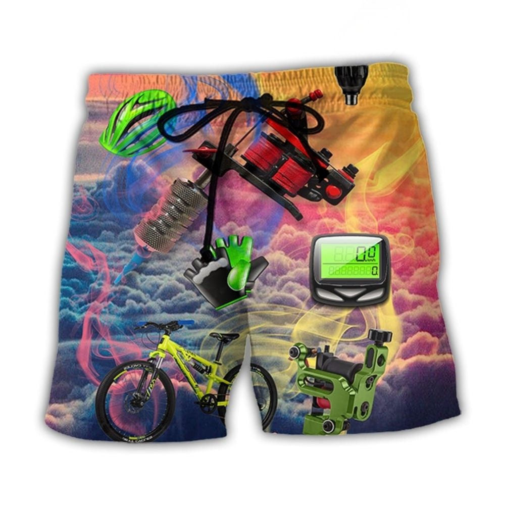 Cycling And Tattoo Dream Sky Lover Beach Shorts Artwork Detail For Comfortable Everyday Summer Wear