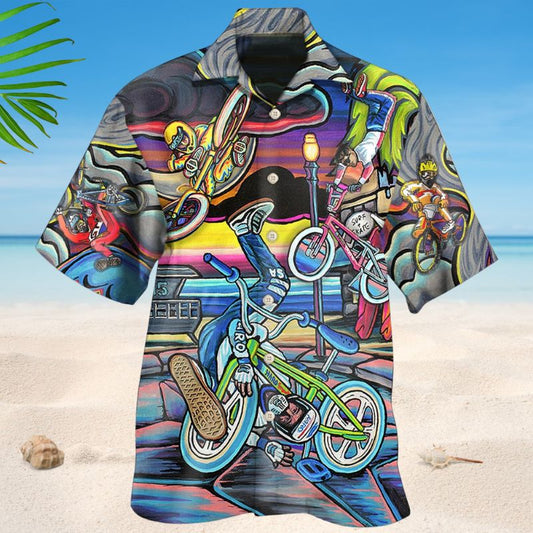 Cycling Bmx Bike Hawaiian Shirt For Coastal Travel, Casual Events, And Comfortable Summer Wear