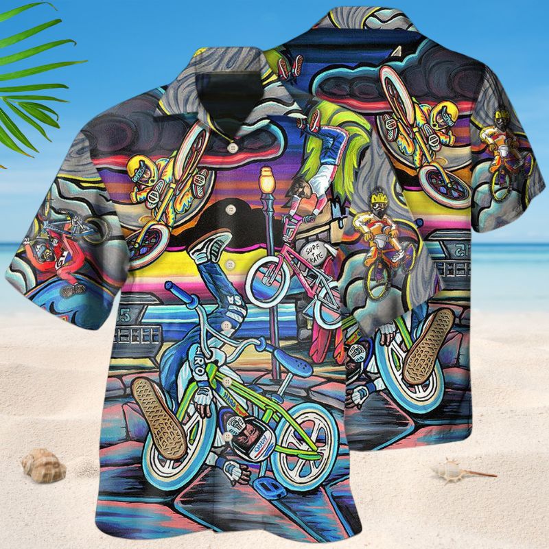Cycling Bmx Bike Hawaiian Shirt For Coastal Travel, Casual Events, And Comfortable Summer Wear