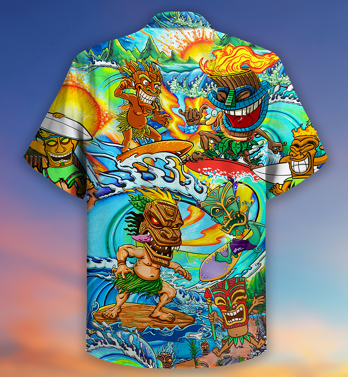 Tiki Aloha Surfing Sunset Hawaiian Shirt For Summer Events And Casual Outdoor Wear