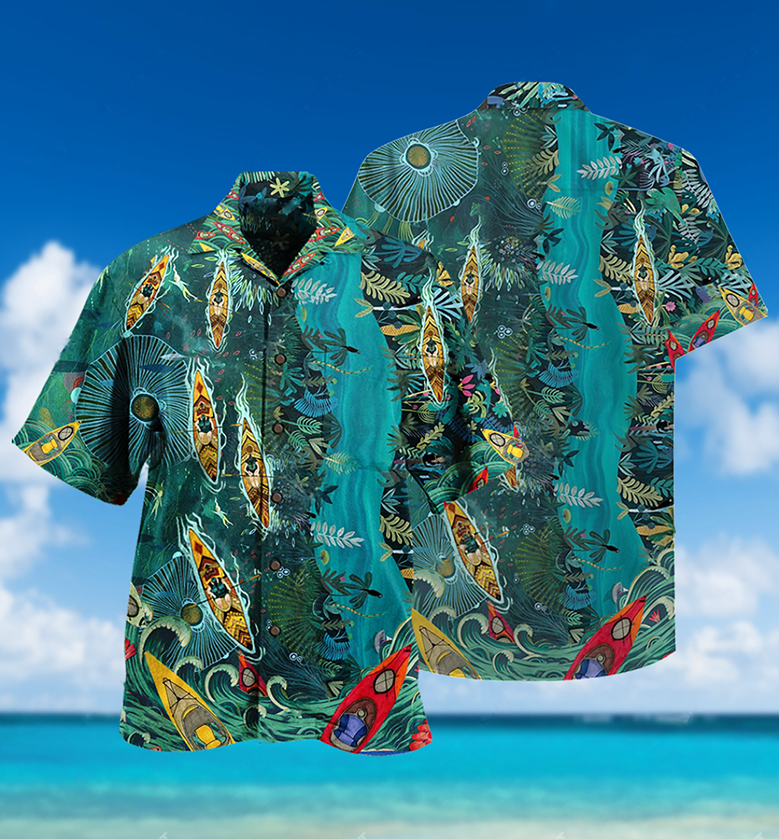Kayaking I'd Rather Hawaiian Shirt Pattern View For Relaxed Warm Weather Outfits