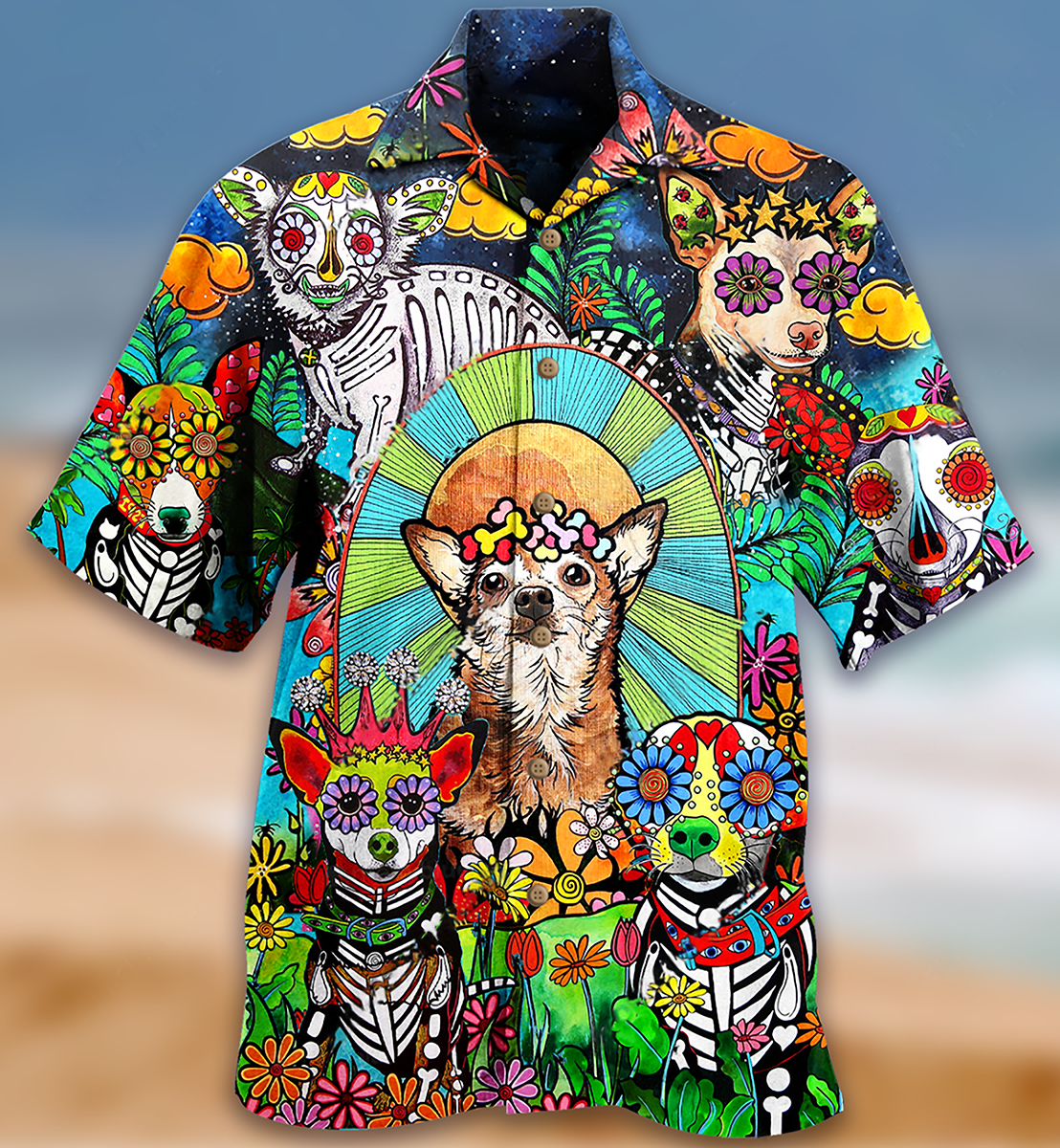 Dog Chihuahua Hawaiian Shirt Design Detail For Beach Days And Holiday Travel