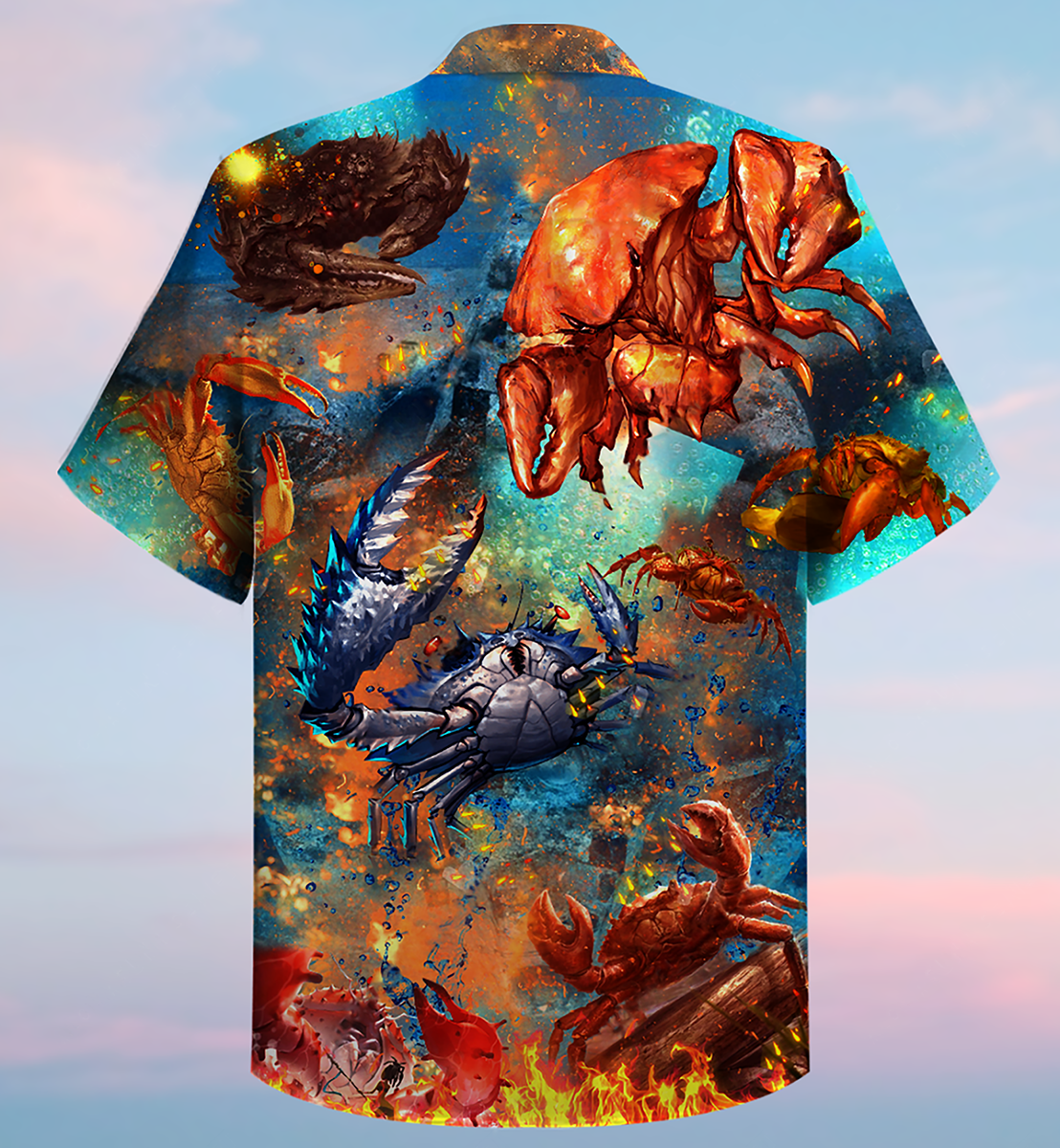 Crab Crackin Ocean Hawaiian Shirt Pattern Detail For Vacation Travel And Daily Wear