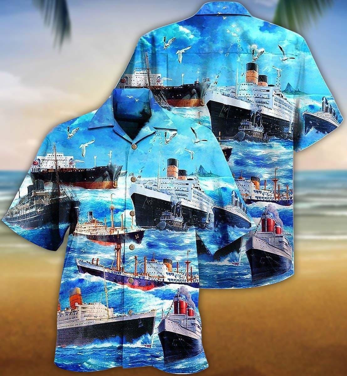 Ship Ocean Sky Hawaiian Shirt For Poolside Relaxation And Sunny Getaways