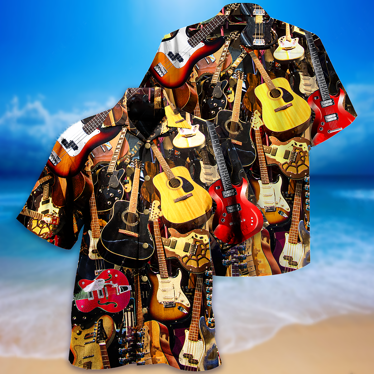 Guitar Music Hawaiian Shirt Design View For Casual Summer Styling