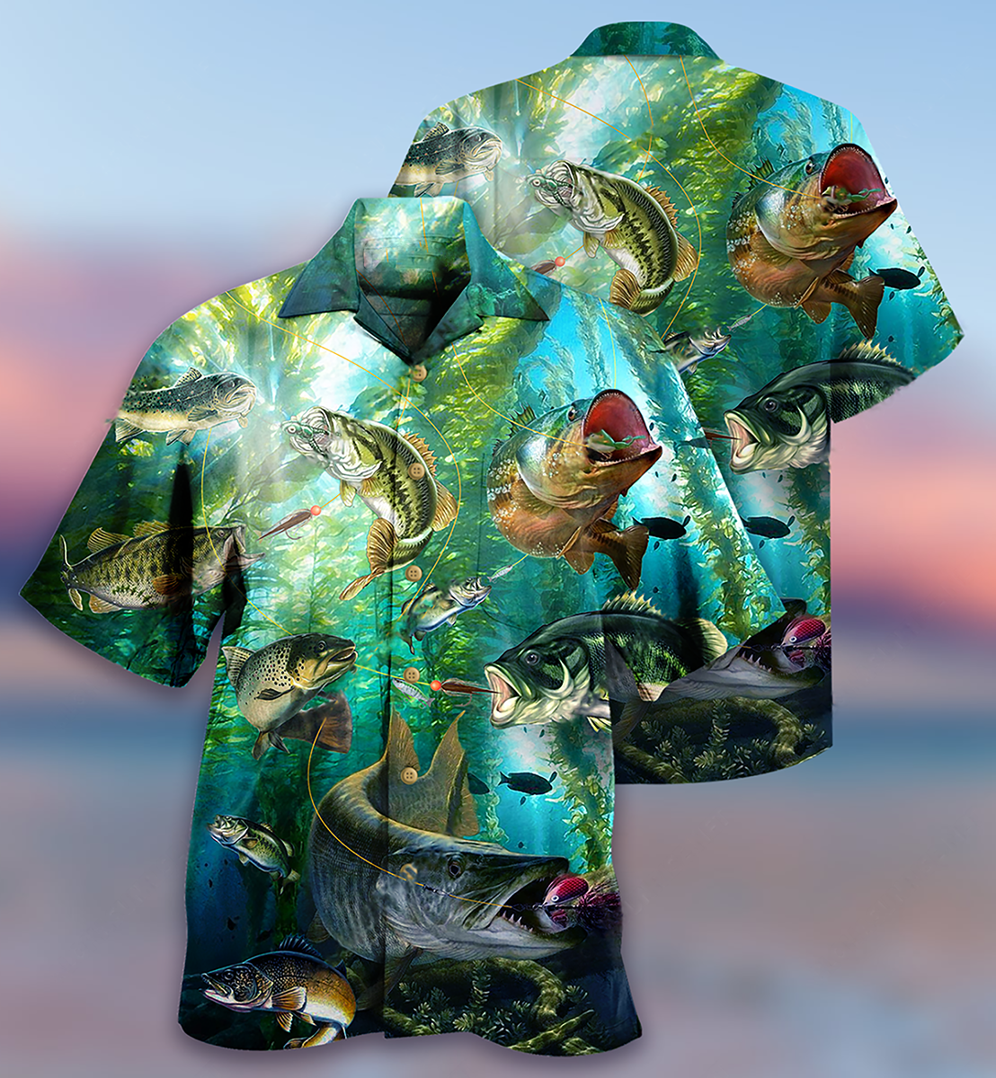 Blue Fishing Worry Less Ocean Hawaiian Shirt Artwork Detail For Tropical Trips And Casual Outings