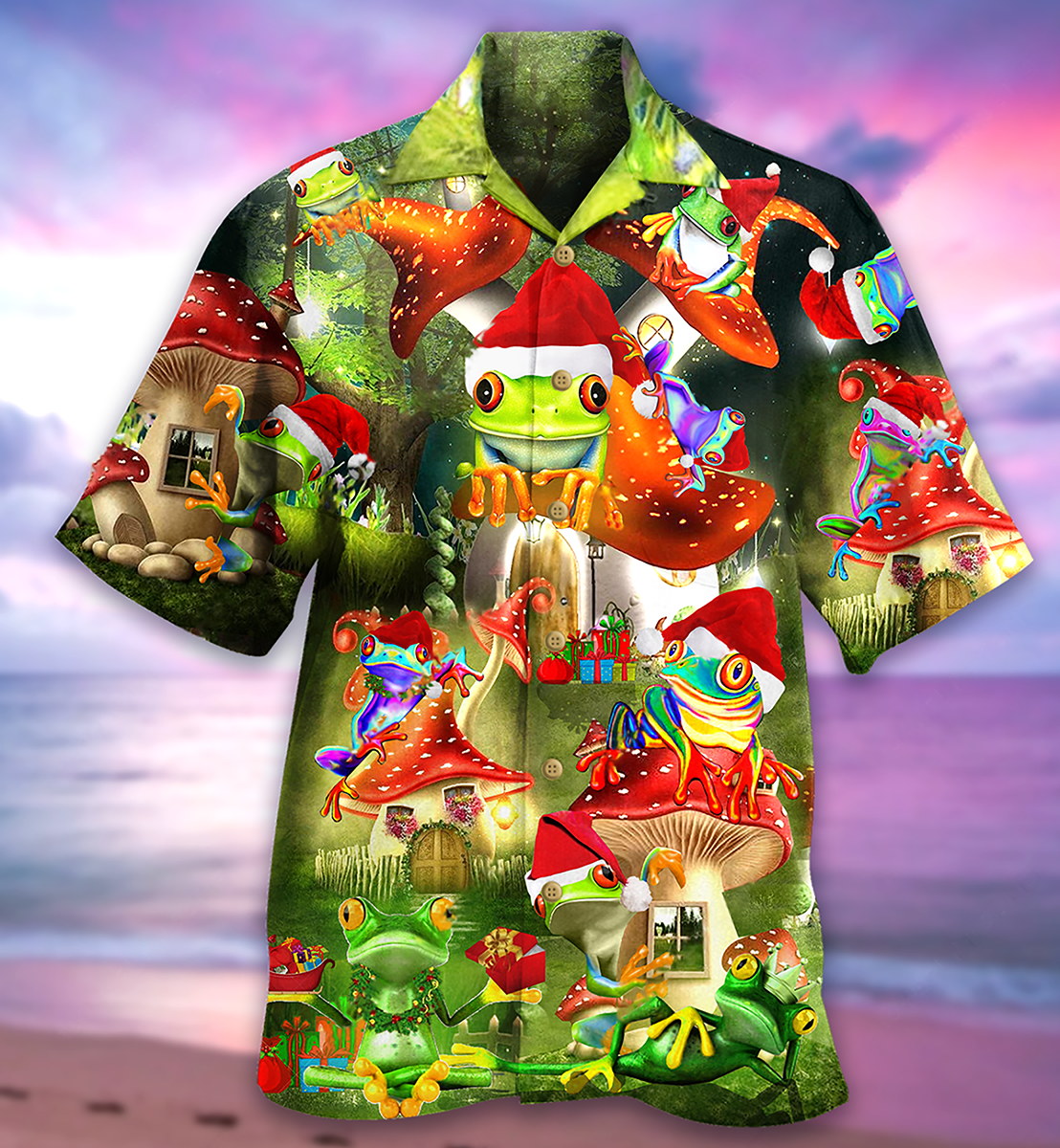 Frog Christmas Hawaiian Shirt Pattern View For Lightweight Everyday Style