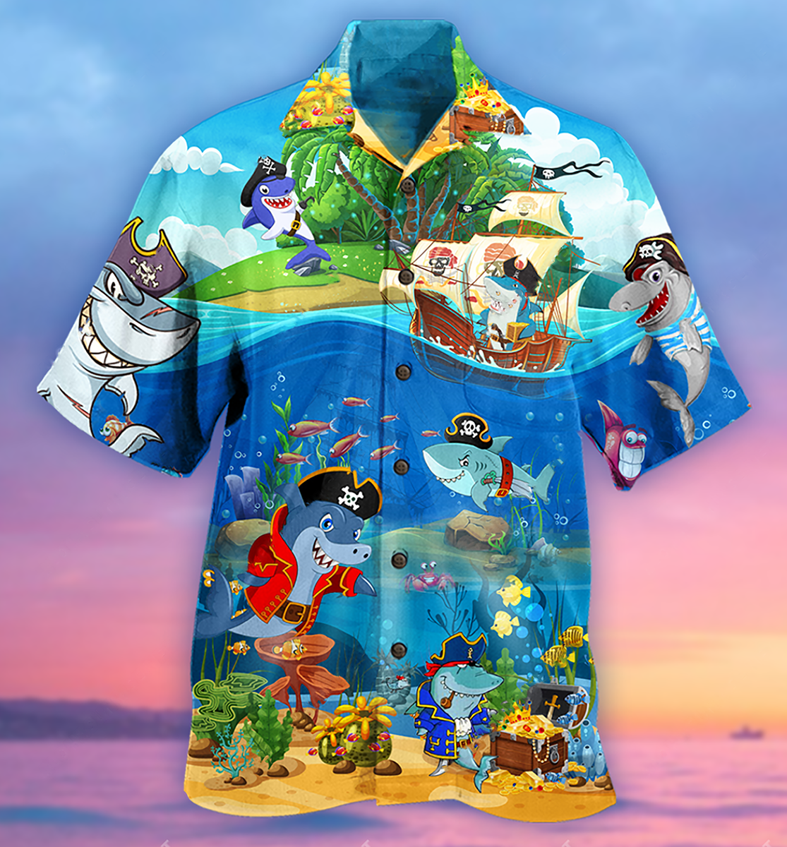 Shark Amazing Nautical Pirate Sharks Hawaiian Shirt For Vacation Days And Relaxed Coastal Outings
