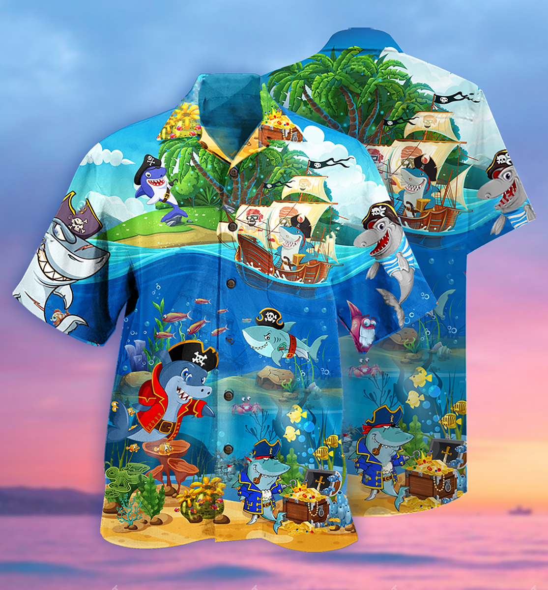 Shark Amazing Nautical Pirate Sharks Hawaiian Shirt Design Detail For Sunny Adventures And Casual Wear