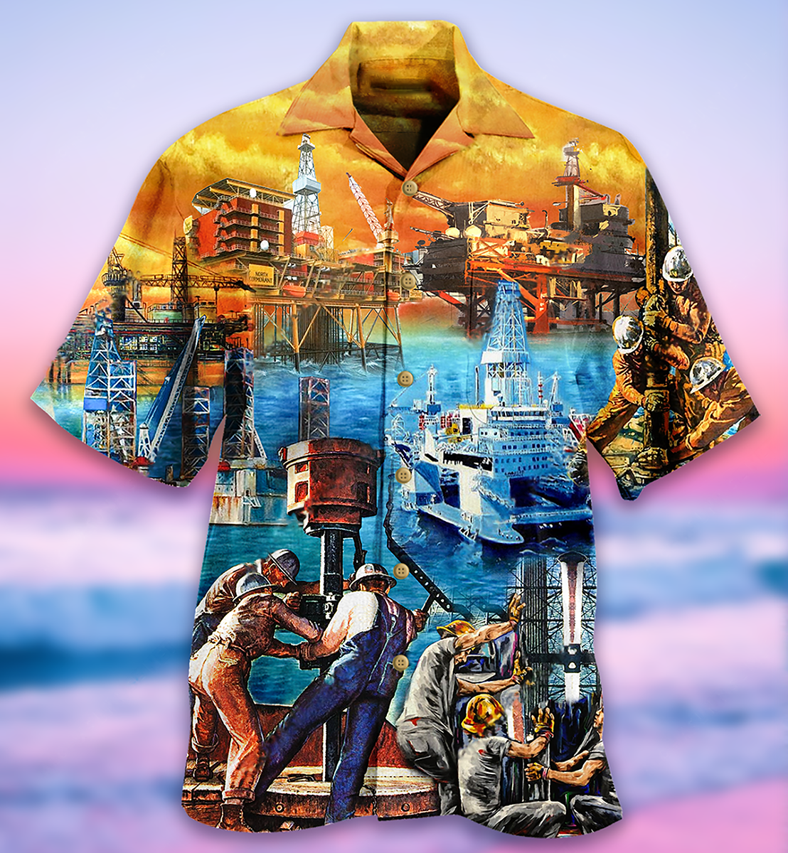 Oil Field Drill Till Squirts Hawaiian Shirt Artwork Detail For Tropical Trips And Casual Outings