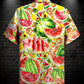 Summer Tropical Fruit And Watermelon Hawaiian Shirt With Detailed Graphic For Beach Getaways Resort Outings And Thoughtful