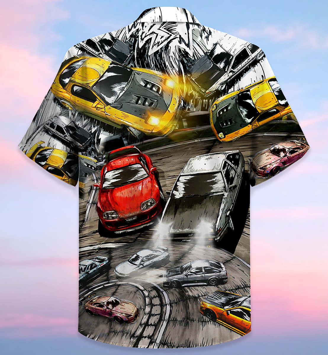 Classic Car Hawaiian Shirt With Detailed Graphic For Warm Weather Adventures Parties And Daily Comfort