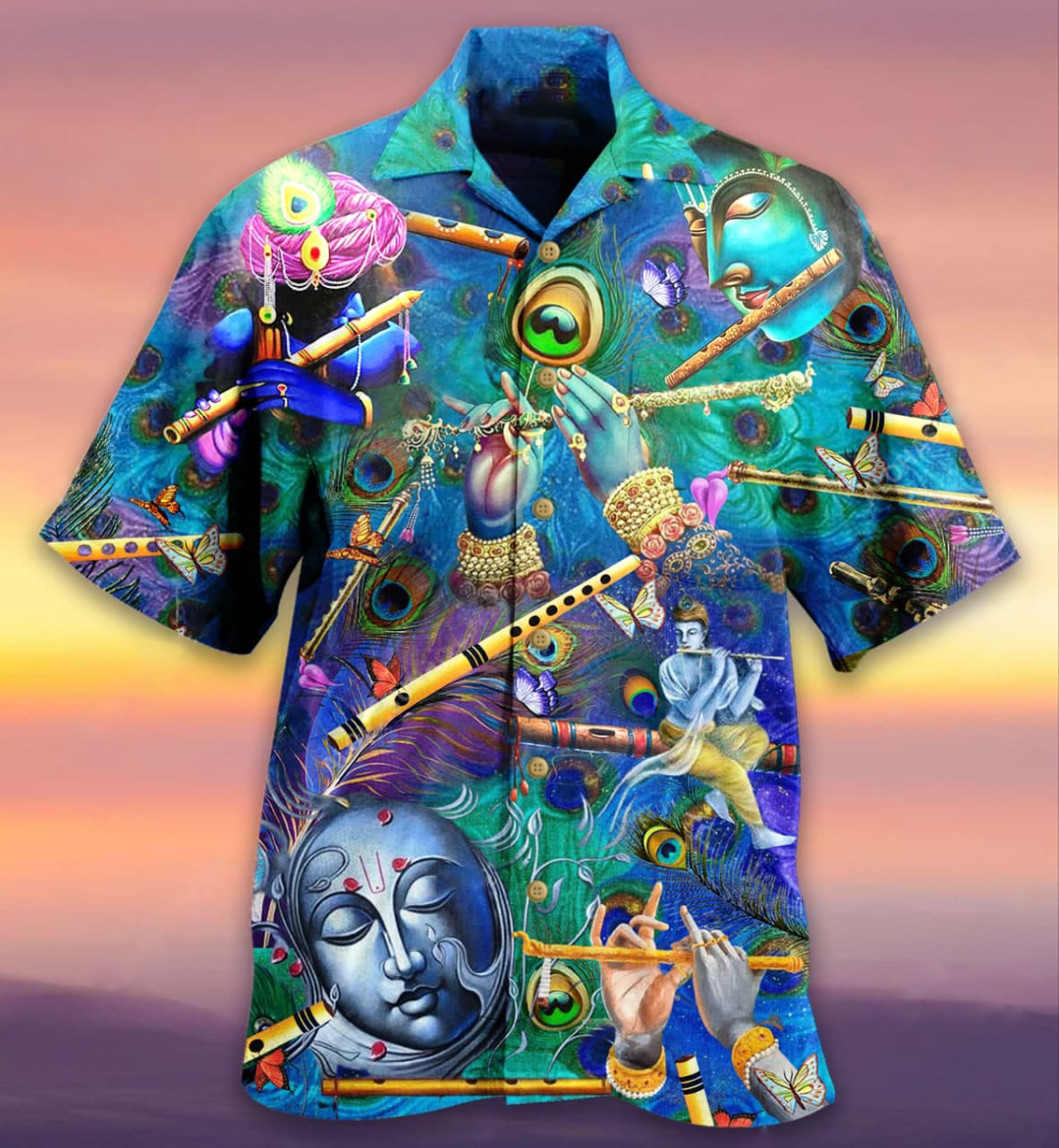 Flute Hawaiian Shirt With All Over Print For Island Holidays Summer Parties And Casual Outdoor Wear