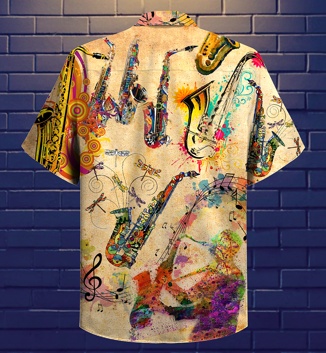 Saxophone Music Hawaiian Shirt Design Detail For Beach Days And Holiday Travel