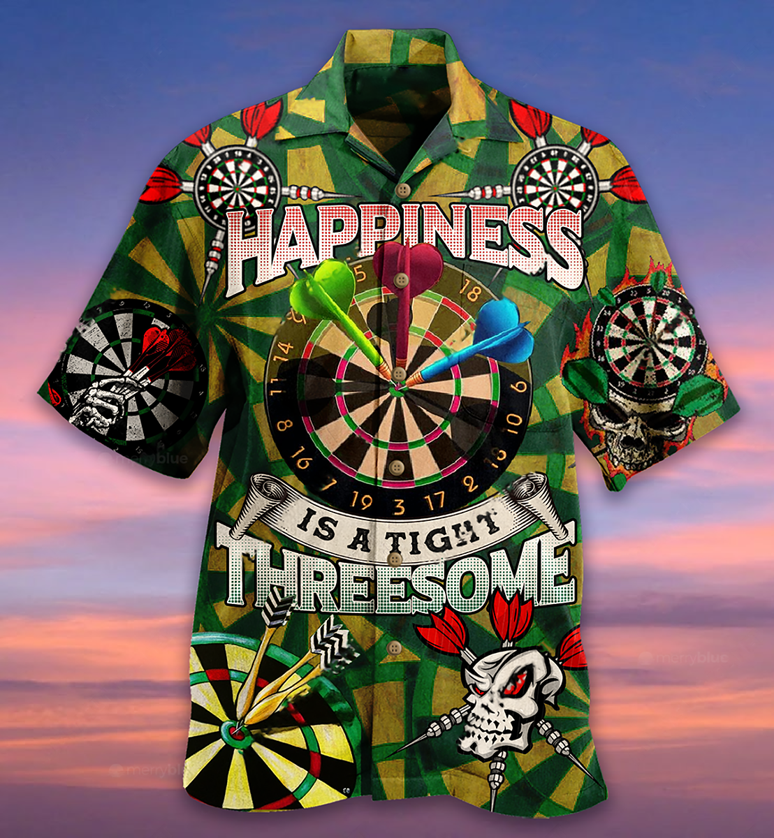 Vintage Green Darts Happiness Hawaiian Shirt For Summer Vacation And Beach Travel