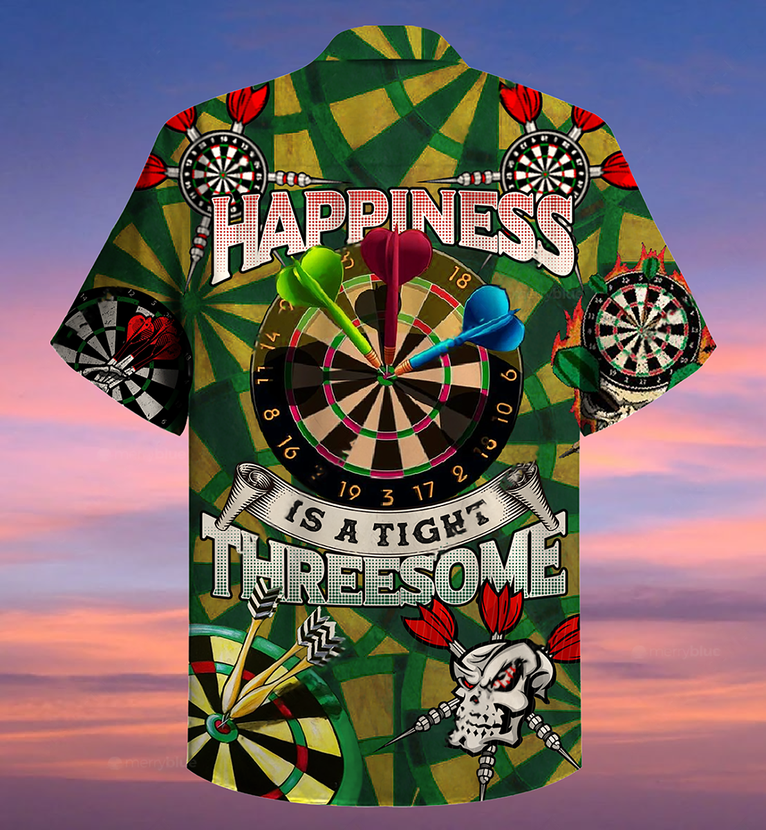 Vintage Green Darts Happiness Hawaiian Shirt Pattern View For Relaxed Warm Weather Outfits