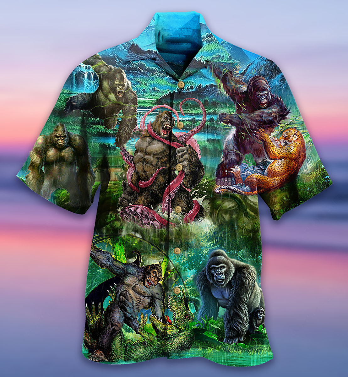 Forest Gorilla Hawaiian Shirt With Detailed Graphic For Beach Vacations Casual Parties And Warm Weather Style