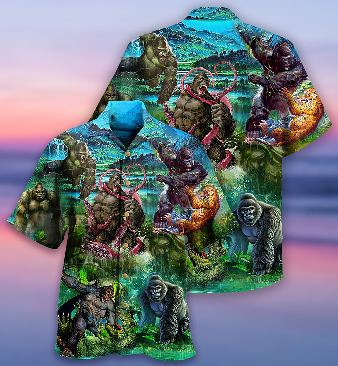 Forest Gorilla Hawaiian Shirt With All Over Print For Beach Vacations Casual Parties And Warm Weather Style