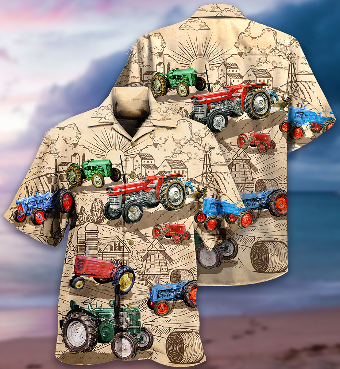 Tractor Many Tractors Hawaiian Shirt Pattern View For Lightweight Everyday Style