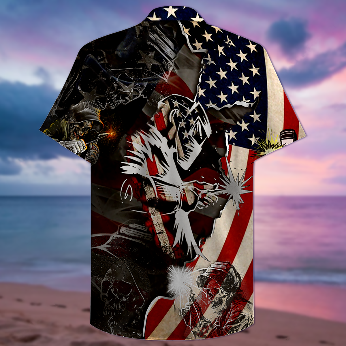 Patriotic Welder Hawaiian Shirt For Beach Parties And Weekend Getaways