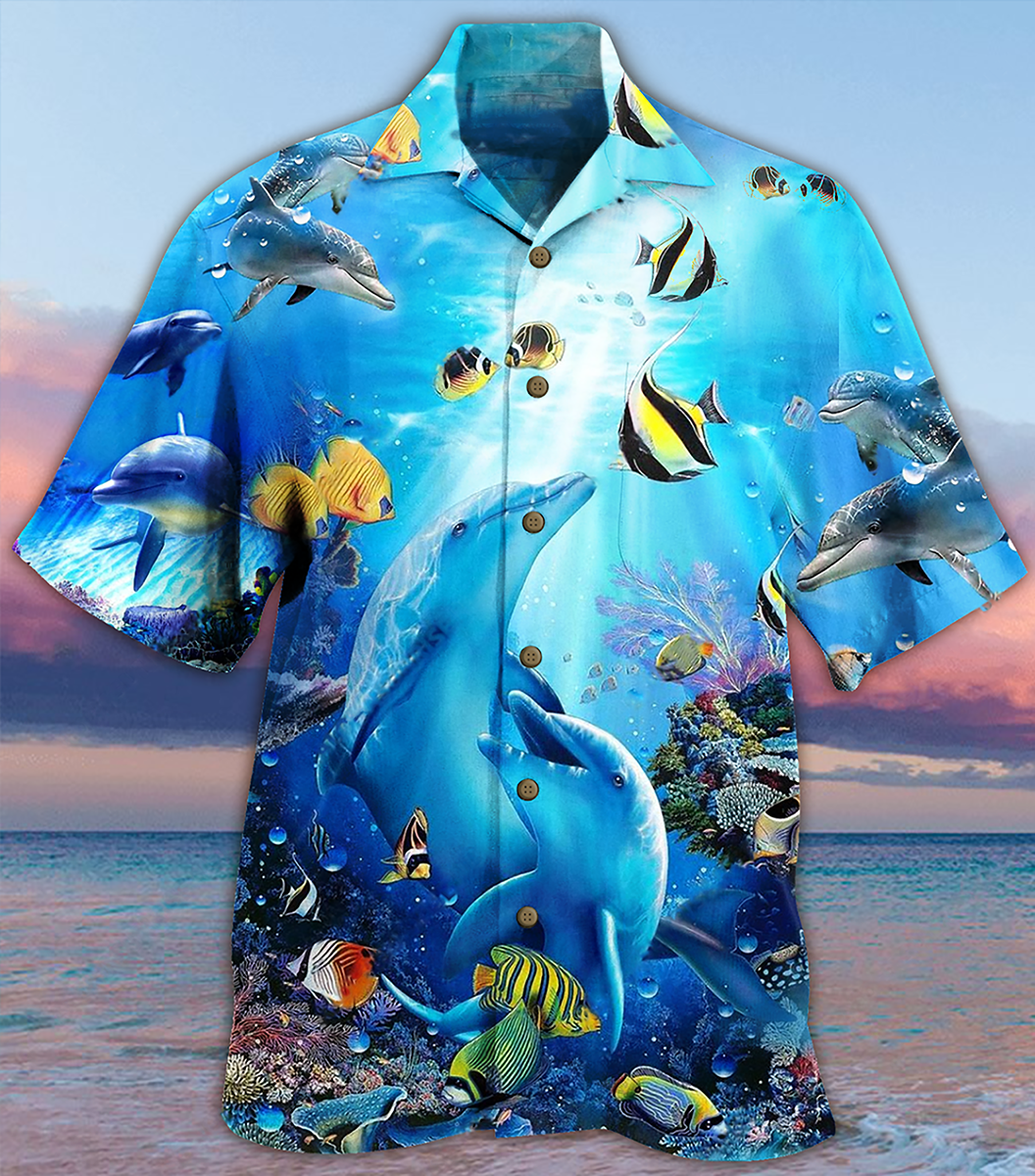 Dolphin Amazing Sea Hawaiian Shirt Pattern Detail For Summer Holidays And Outdoor Fun
